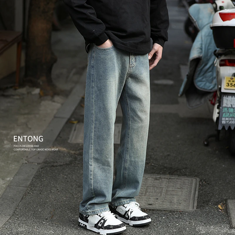 Entong美式高街vibe直筒牛仔裤男士复古春季潮流水洗百搭休闲长裤