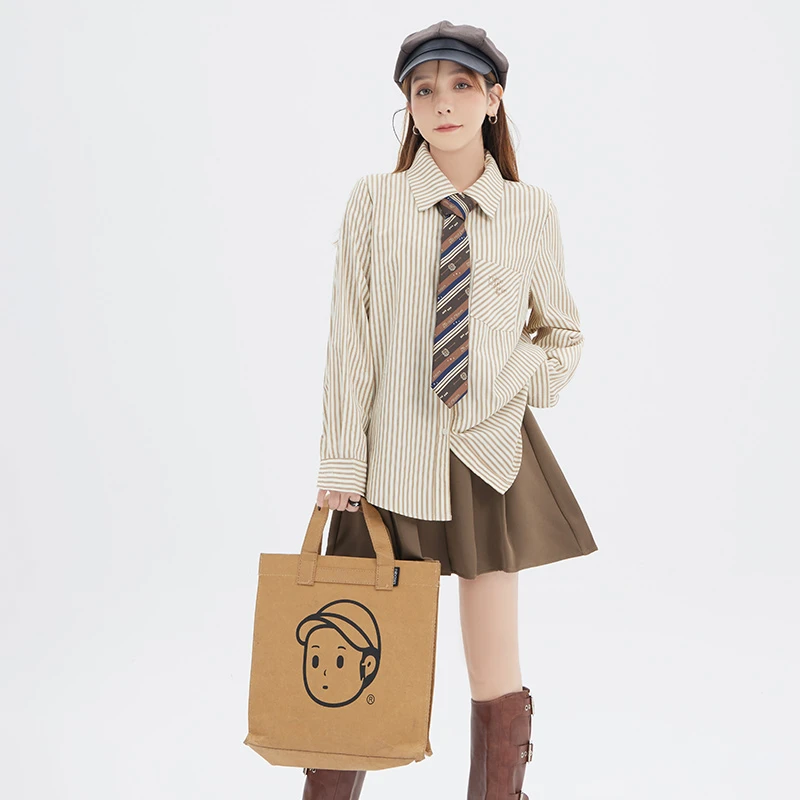 【涵胖胖】【青】大码女装秋季新款设计感条纹衬衫 2110