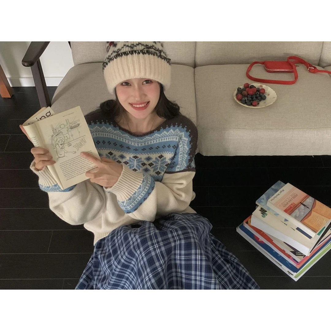 一字领费尔岛提花毛衣OR12S-076