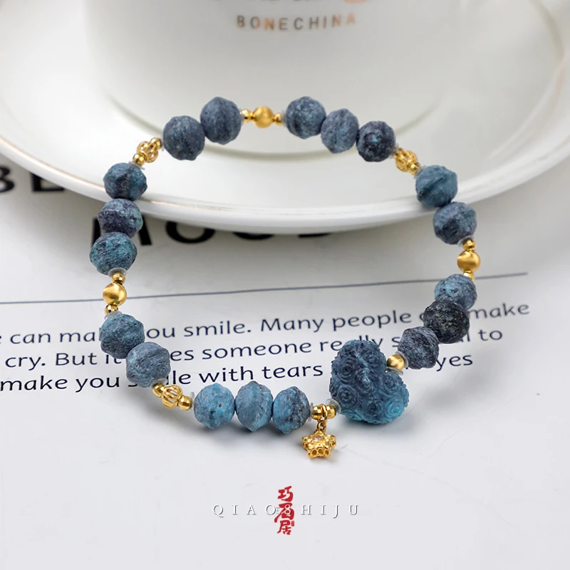 巧石居十堰天然原矿绿松石G18k雾霾蓝百香籽设计款单圈 编号80007