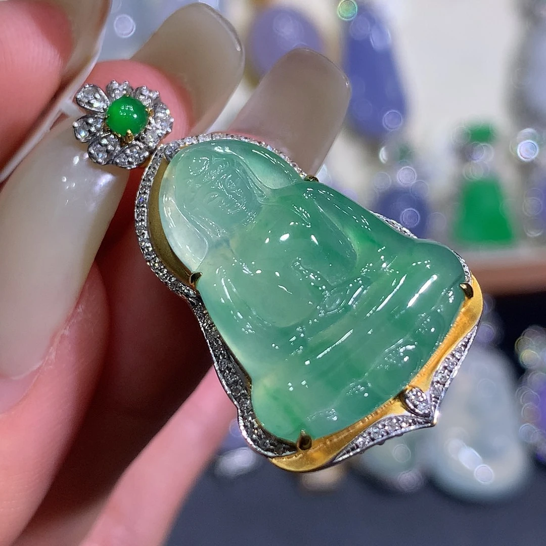 翡翠18K金镶嵌吊坠(不含链)