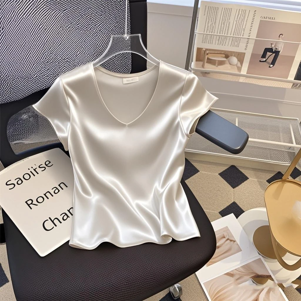 2025夏季新款韩版洋气时尚别致气质小众百搭短袖上衣V领T恤女爆款