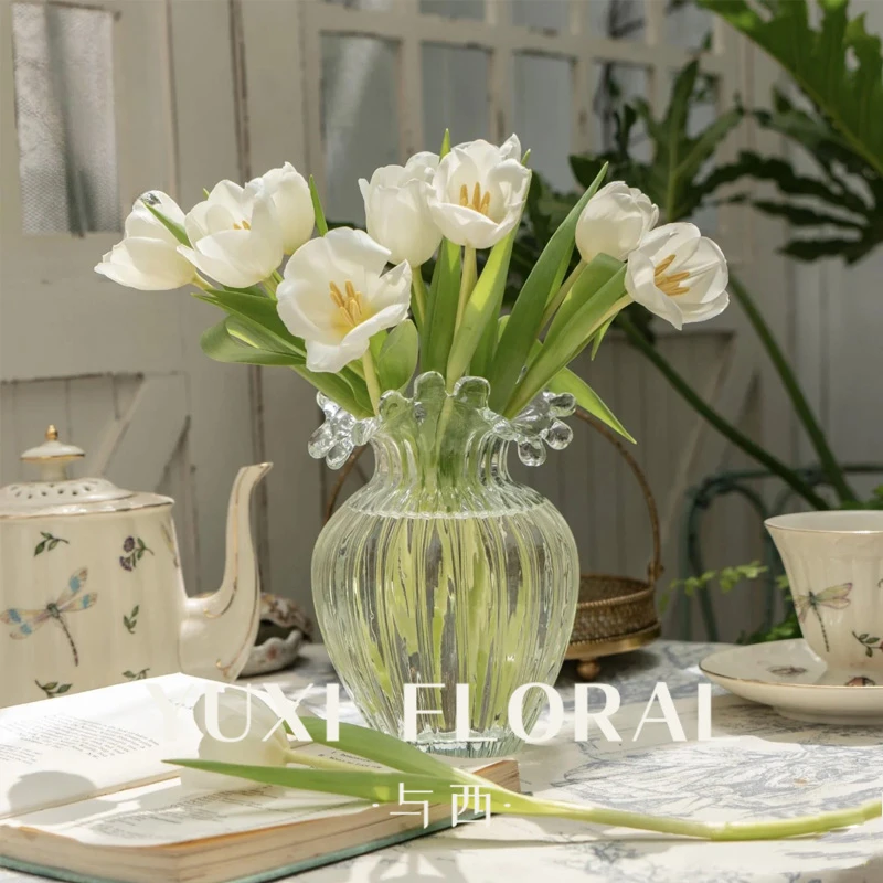 ins风网红波浪花瓶冰川感夜光荧光透明花瓶插花水养