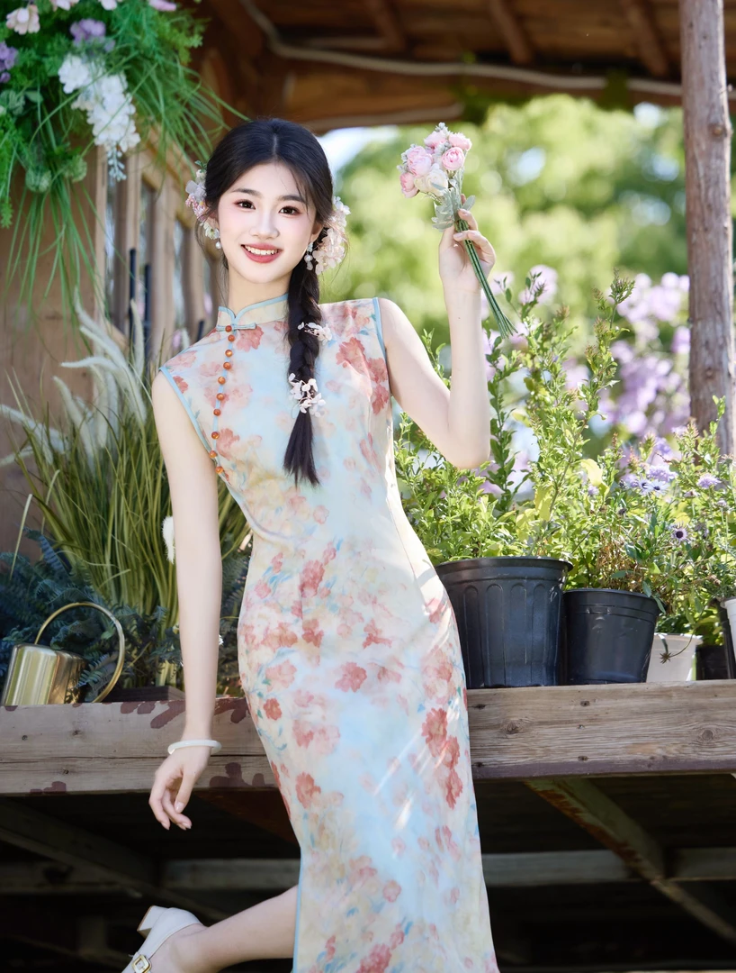 苏仙子【听荷】25爆款夏季推荐瑞士网纱双层旗袍 衣长120