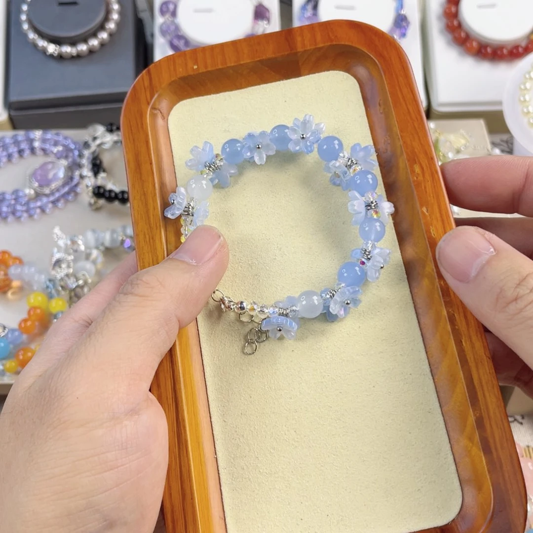 水晶手串银S800镀金镶嵌