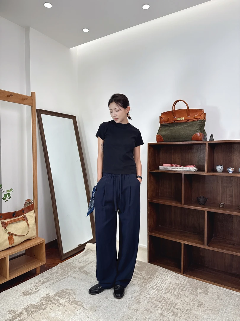 失物招领潮牌女装 2025春秋新款老钱风裤子薄款休闲亚麻裤24129