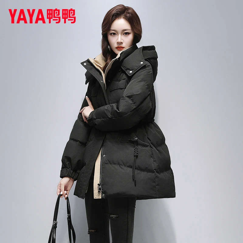 YAYA/鸭鸭中长款羽绒服女2025冬季新款今年加厚时尚收腰显瘦外套