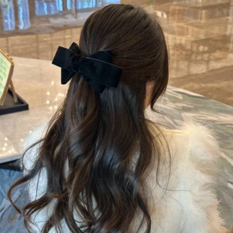 许妍同款丝绒蝴蝶结黑色发夹女气质后脑勺发饰头饰少女边夹弹簧夹