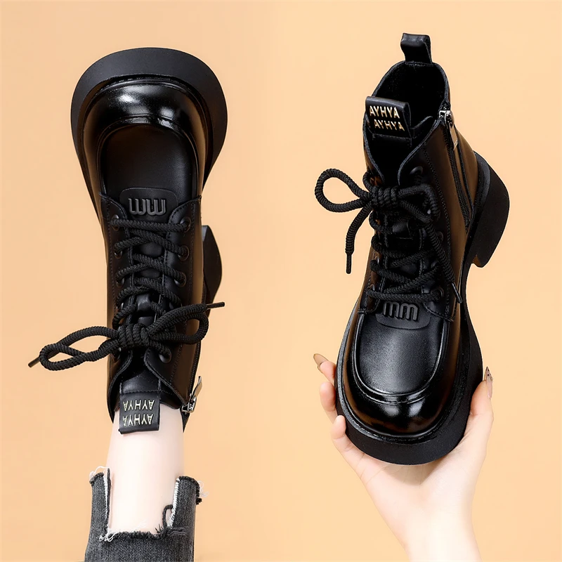 软皮爆款马丁靴2025秋冬新款百搭厚底增高小个子耐磨舒适轻便短靴