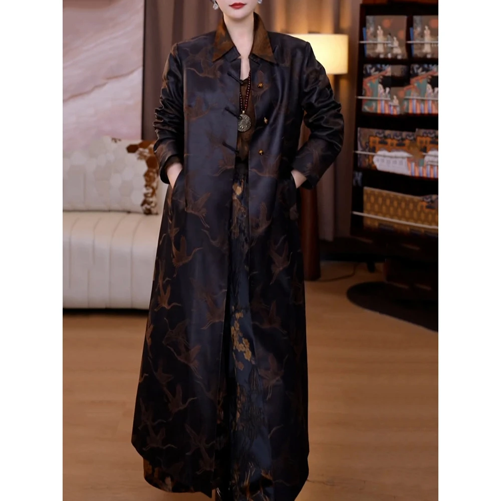 轻奢高级感印花长款风衣女2025秋冬新款端庄优雅遮肉显瘦百搭外套