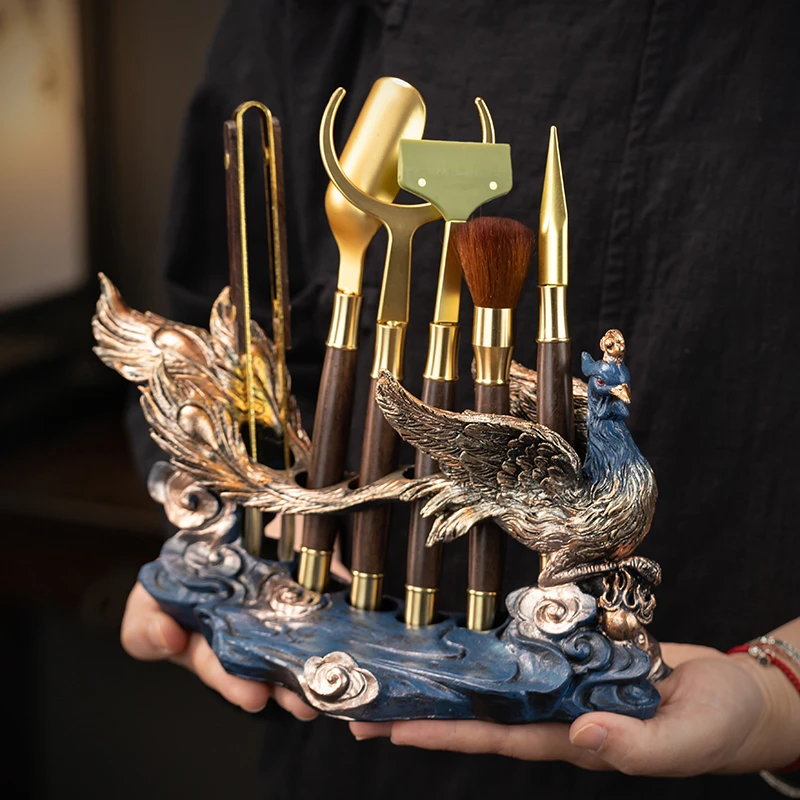 百鸟朝凤茶道六君子套装茶夹茶剪刀功夫茶具配件大全高档泡茶工具