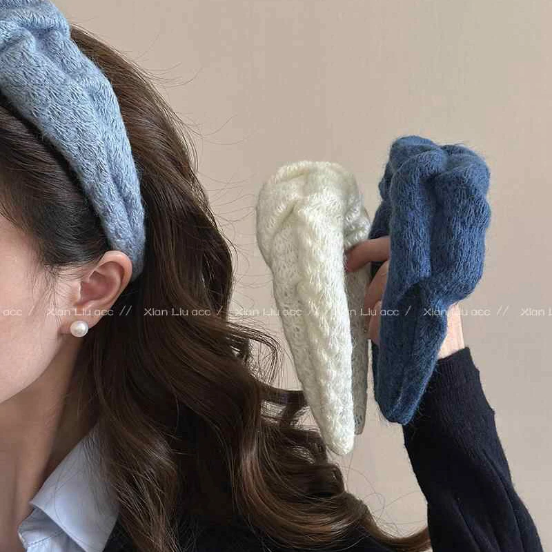 克莱因蓝高颅顶宽版毛线发箍女2025新款毛绒洗脸头箍秋冬发卡头饰
