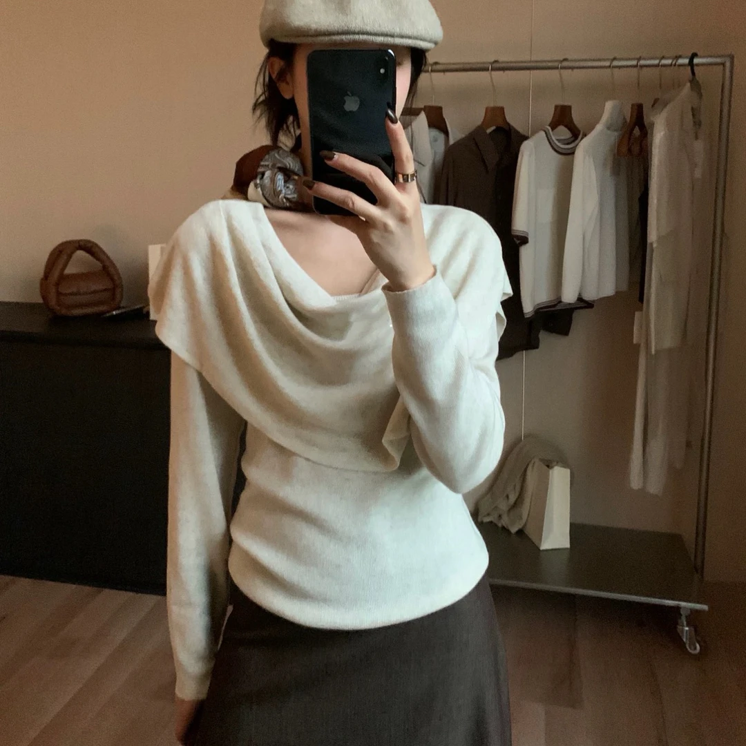 【WANFENG晚风】早秋荡领披肩针织衫