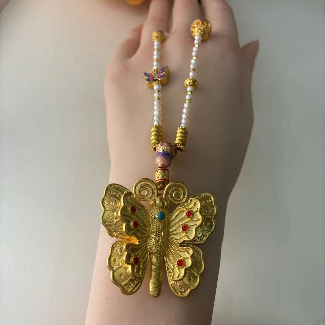 古法花丝珐琅大蝴蝶套链【足金999  5G精工】