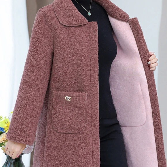 棉外套女2026新款中老年冬装加绒加厚羊羔绒妈妈中长款大衣颗粒绒