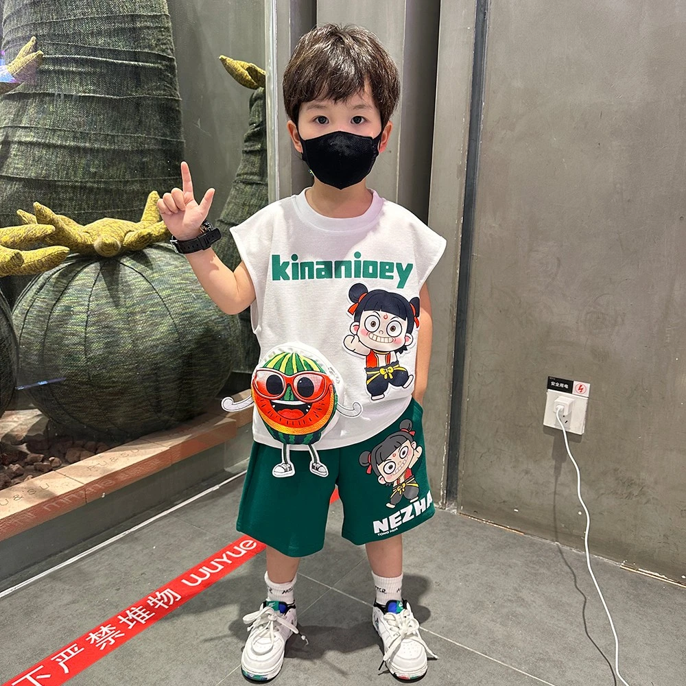 哪吒男童无袖夏装套装2025新款酷帅男孩薄款背心时髦宝宝夏季衣服