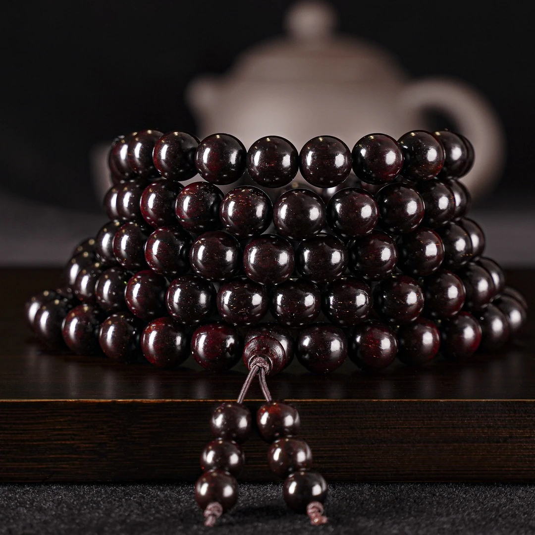 经典款1.0*108多圈细金星野老料正宗印度小叶紫檀文玩手串斜挎链