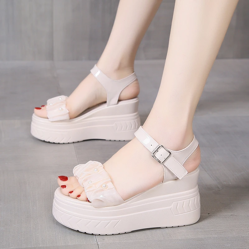 【专柜撕标】小个子真皮内增高厚底罗马凉鞋2025夏季新款松糕沙滩鞋