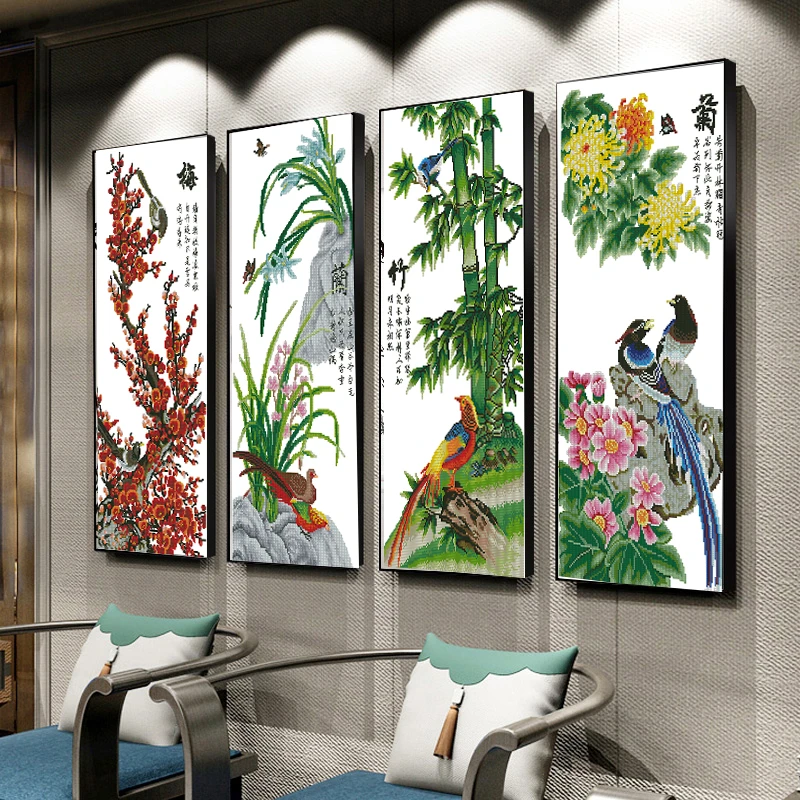 梅兰竹菊十字绣新款线绣刺绣适合客厅手工自己绣简单大气大幅