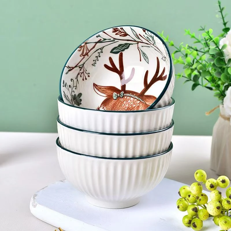 陶瓷碗家用卡通可爱吃饭碗4.5英寸米饭碗加厚瓷碗高颜值餐具单个