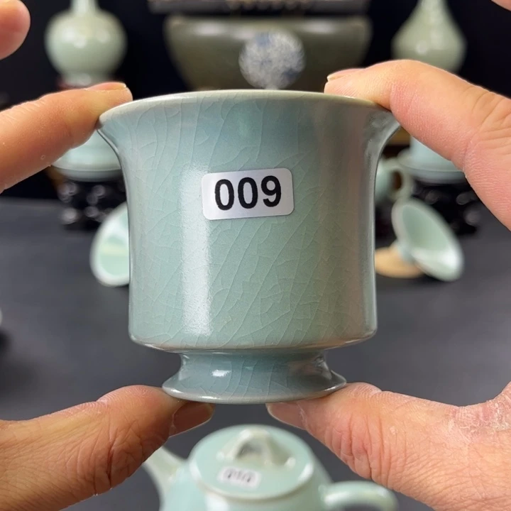 杯仿古釉汝官窑高足马蹄杯009号
