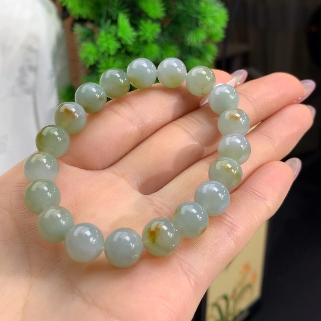 翡翠手链未镶嵌冰胶晴底洒金花手链卡9.9m m