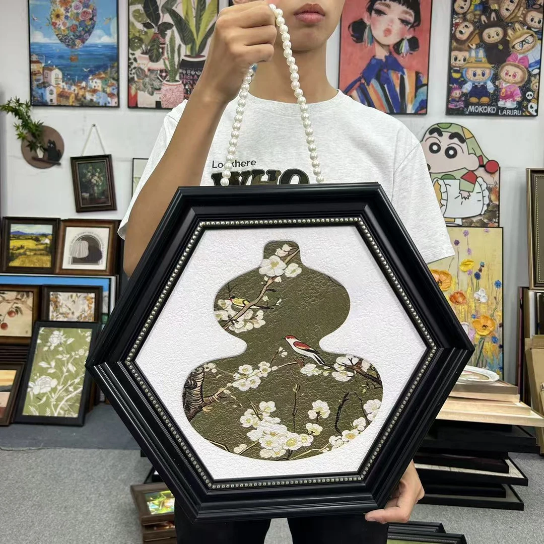 美式复古法式风格葫芦花鸟六边形客厅餐厅背景墙装饰画144