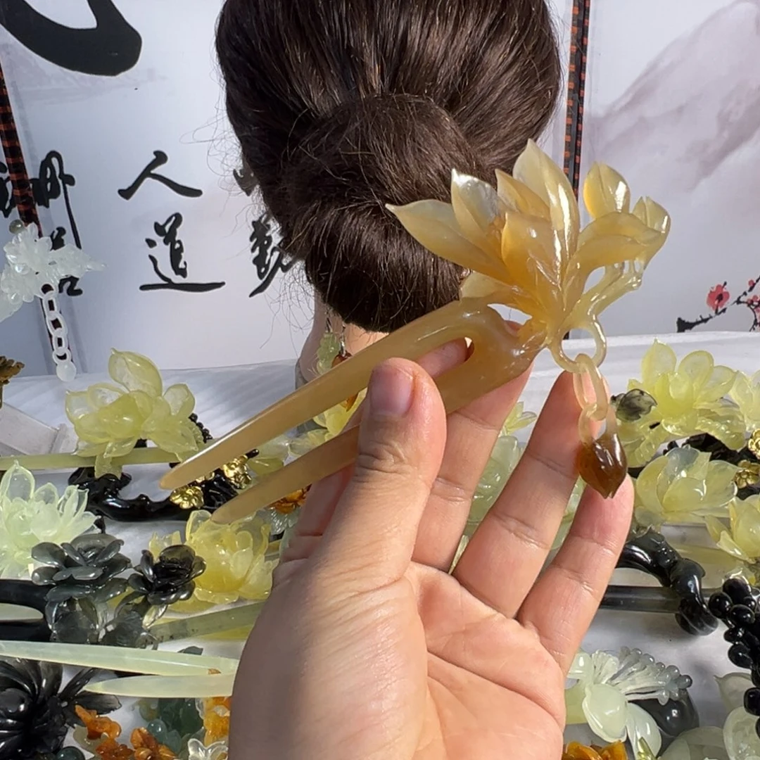 秋***果定制蛇纹石玉毛货发饰