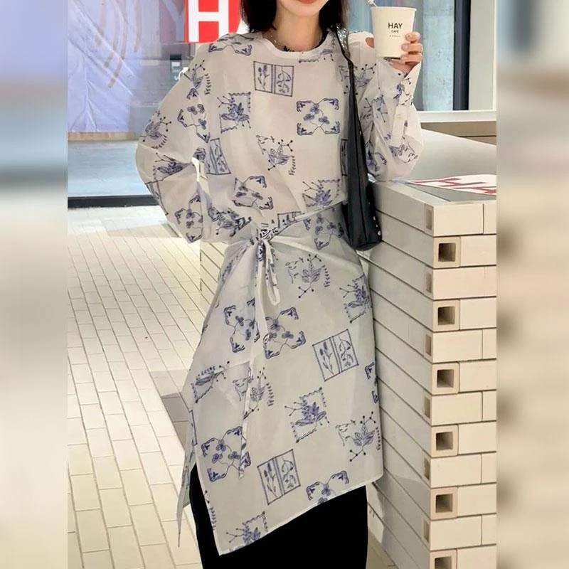 欧货小众设计感防晒中长款圆领长袖衬衫2025夏季新款百搭显瘦上衣