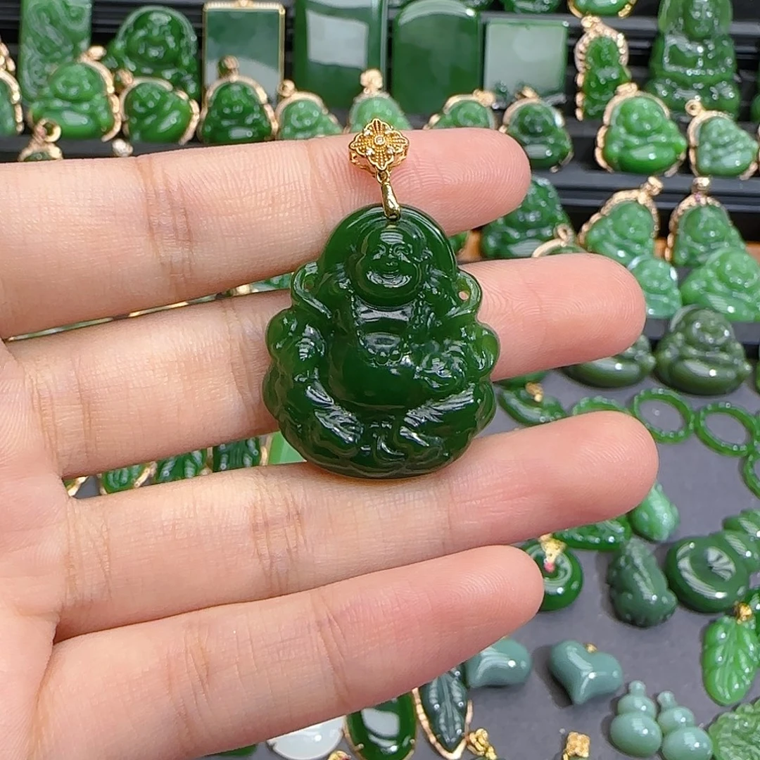 和田玉（碧玉）18K金镶嵌颈饰