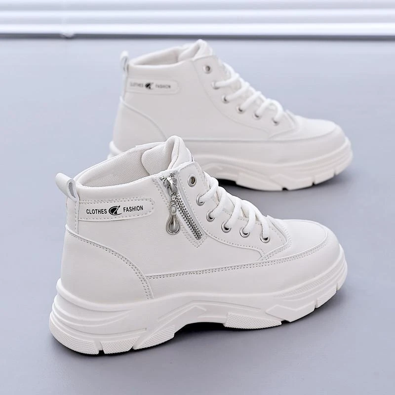 爆款高帮鞋女新款春季皮面马丁靴百搭运动休闲鞋韩版小白鞋子