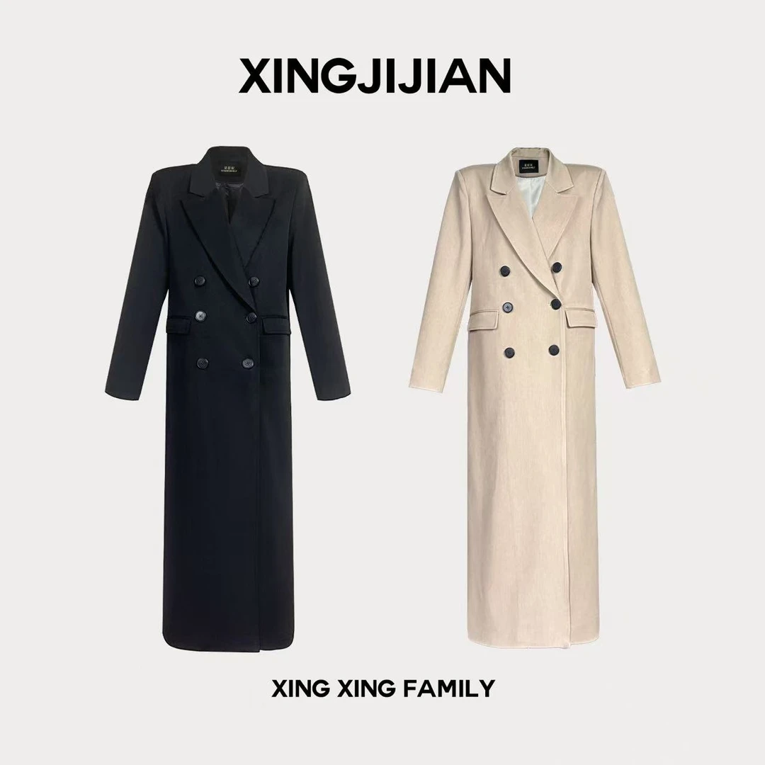 XINGXING  秋日信笺  春秋气质时尚经典黑色女士轻奢设计师款风衣