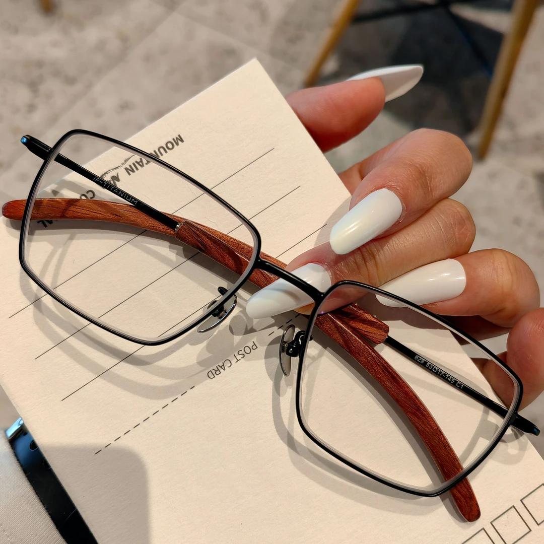 复古时尚超轻纯钛木纹镜腿男女大框近视散光平光变色蓝光眼镜