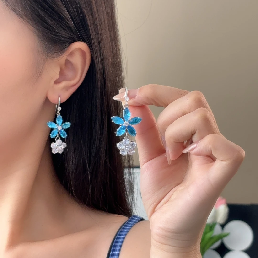 钛钢耳饰 D116-S925春夏爆款蓝色海星百搭时尚长款清新耳环