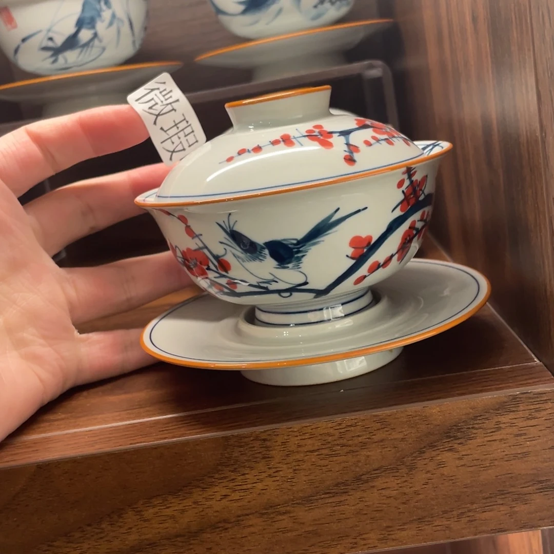 釉下手绘茶具微瑕
