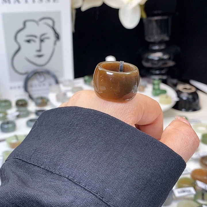 和田玉（糖玉）未镶嵌戒指Z107红糖酒桶17.2带24h