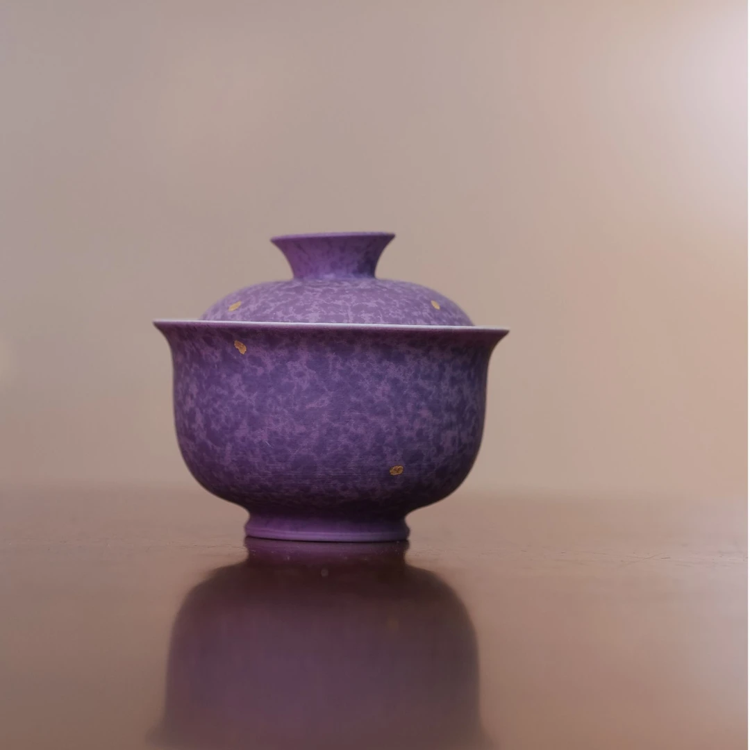 洒金紫藤花-元宝盖碗@2637