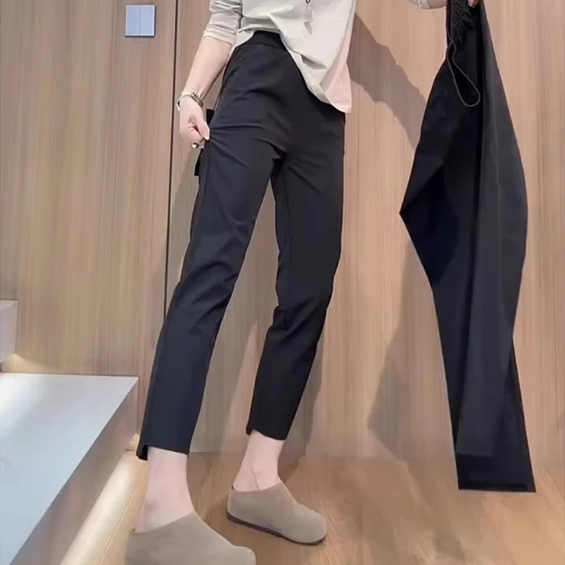 高腰哈伦休闲裤女夏季薄款梨形身材小个子垂感直筒九分哈伦烟管裤