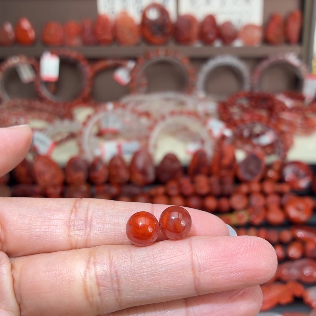 南红玛瑙未镶嵌颈饰火焰纹单珠一对9+