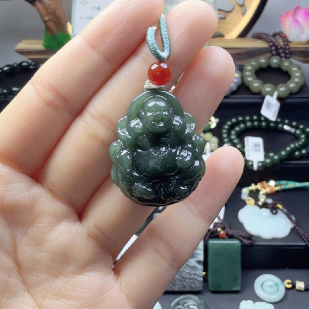 和田玉未镶嵌颈饰和田玉湖水绿佛公吊坠