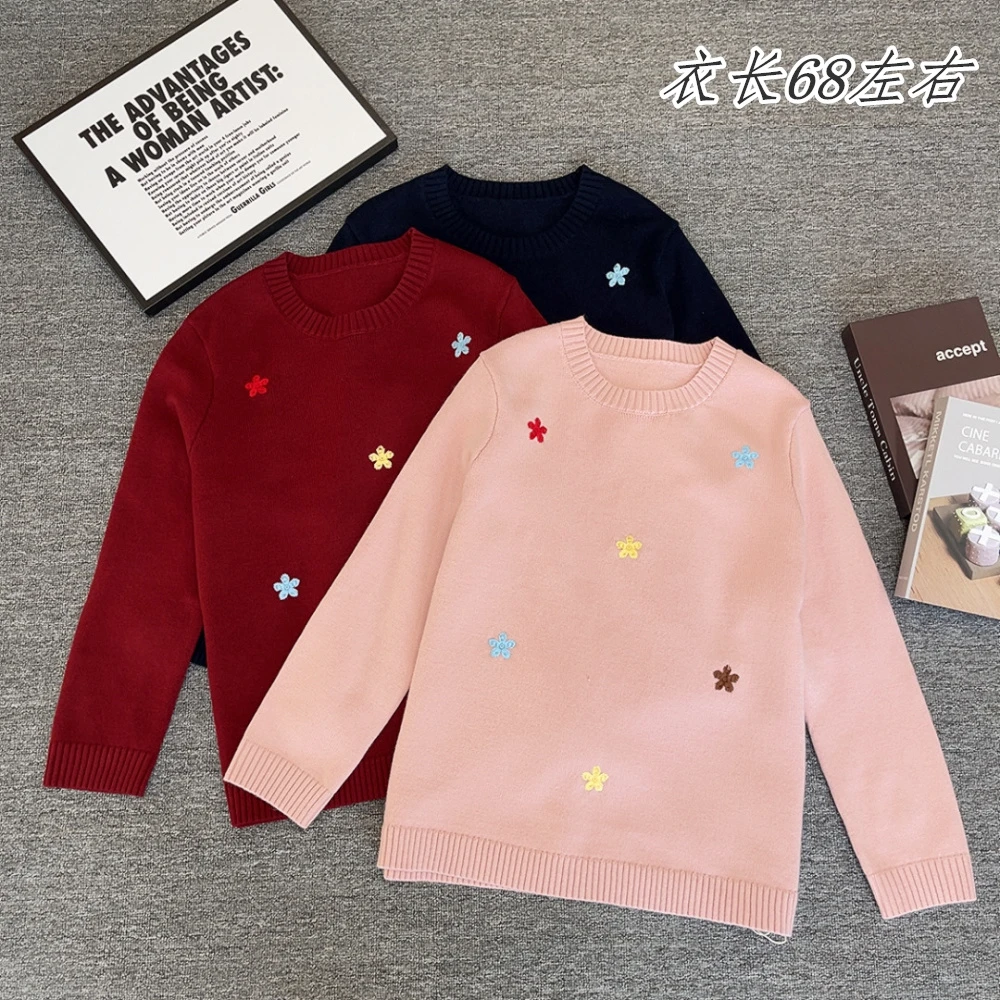 时尚洋气减龄小花朵针织衫上衣打底衫