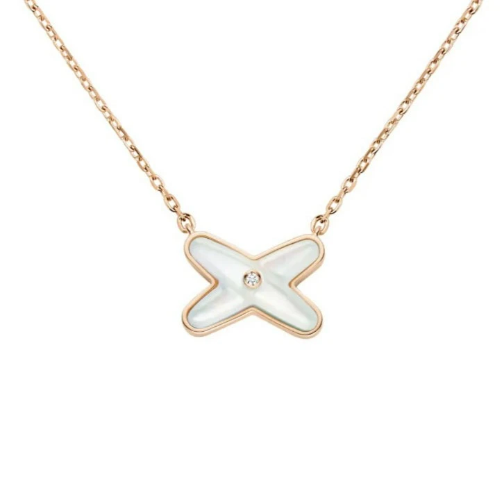 99新 Chaumet/尚美 玫瑰金白贝母单钻欢缘项链白色