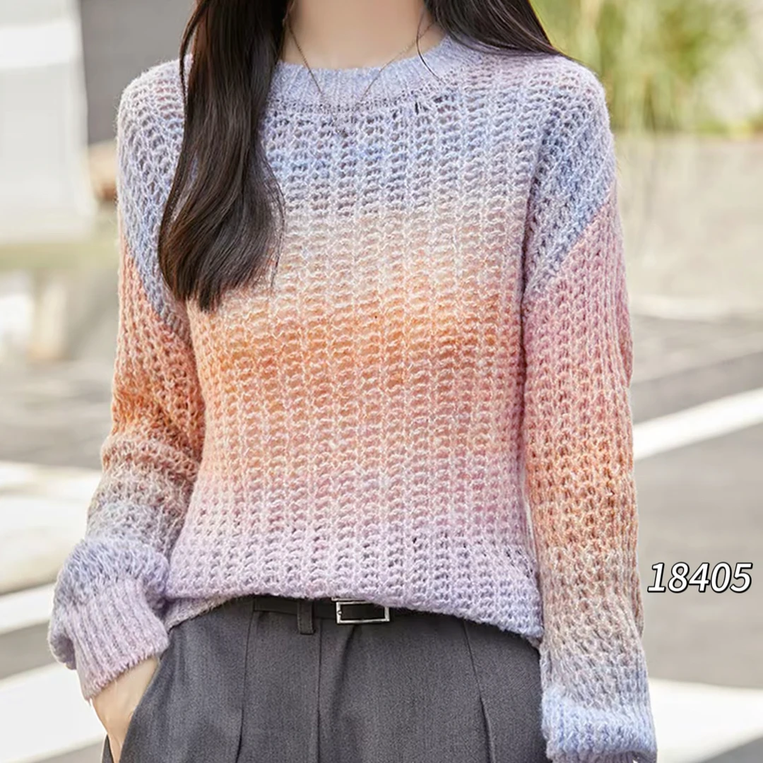 18405（部分无水洗唛介意慎拍）CHUXUN圆领匀染镂空长袖针织衫