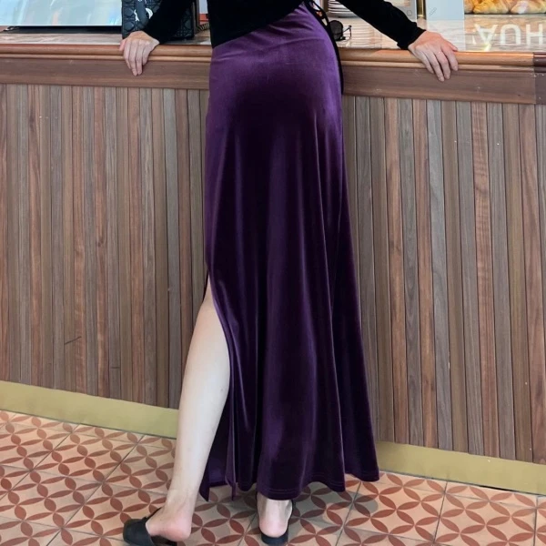 【开叉】真丝丝绒半身裙高腰显瘦时髦百搭修身秋季法式厌世小裙子