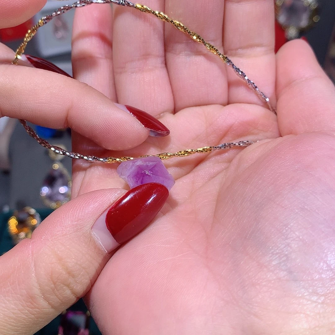 紫晶颈饰银S925镶嵌水**花吊坠