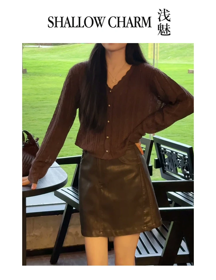 SHALLOW CHARM/浅魅6031女镂空通勤风薄款毛针织衫网红开衫百搭