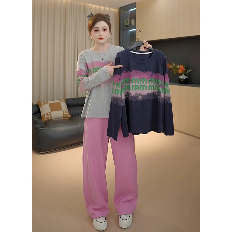 【胖佳佳】彩虹派对 长袖T恤秋季时尚撞色百休闲上衣H625Z17128-1