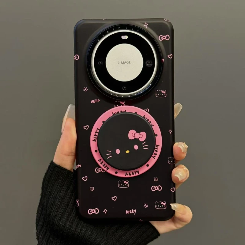 黑底满屏猫咪爱心适用华为mate60pro手机壳p60新款iphone16菲林壳