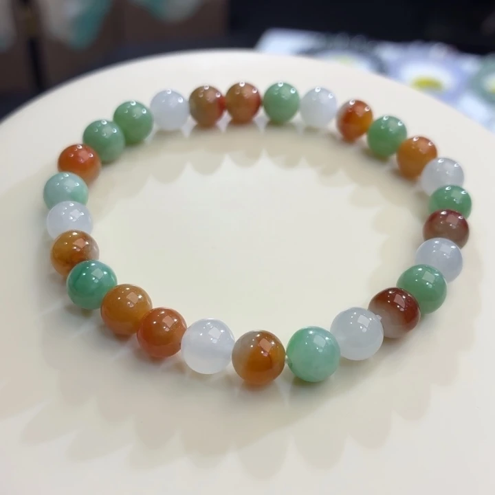 翡翠未镶嵌手链冰胶多宝卡7