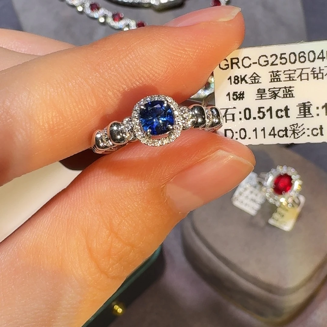 蓝宝石戒指18K金镶嵌0.51
